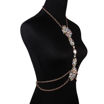 'Anja' Gold body chain with big rhinestones